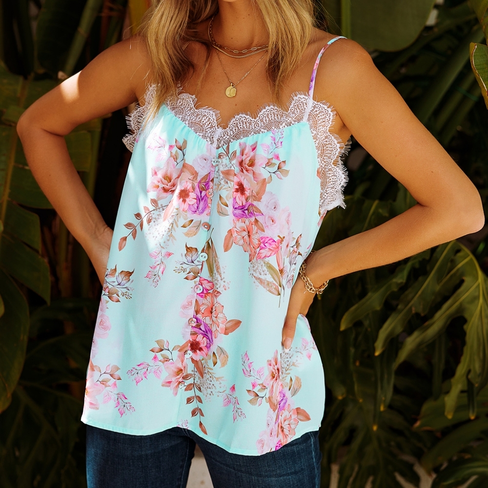 Floral Eyelash Trim Spliced Lace Cami